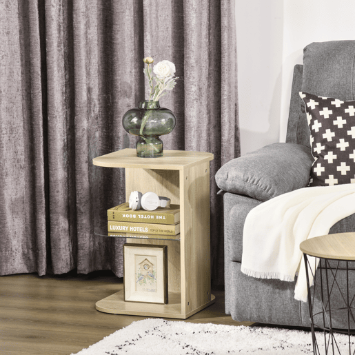 HOMCOM Mesa Auxiliar Moderna Mesa de Cabeceira com 3 Prateleiras 1 de Vidro para Sala de Estar Dormitório 40x40x56cm Madeira Natural