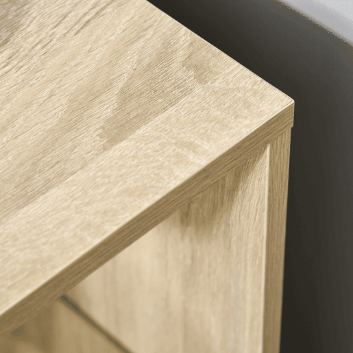 HOMCOM Mesa Auxiliar Moderna Mesa de Cabeceira com 3 Prateleiras 1 de Vidro para Sala de Estar Dormitório 40x40x56cm Madeira Natural