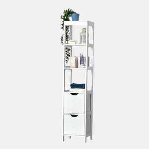 Kleankin Armário de banheiro alto Multiuso Armário da coluna 3 prateleiras abertas e 2 gavetas de armazenamento 30x30x144 cm Branco