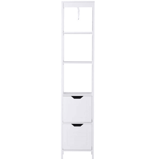 Kleankin Armário de banheiro alto Multiuso Armário da coluna 3 prateleiras abertas e 2 gavetas de armazenamento 30x30x144 cm Branco