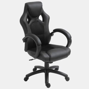 HOMCOM Cadeira de Escritório Ergonómica Cadeira de Escritório Giratória com Altura Ajustável Encosto Alto Estofado em Couro PU e Malha Transpirável 71x61x108-118cm Preto