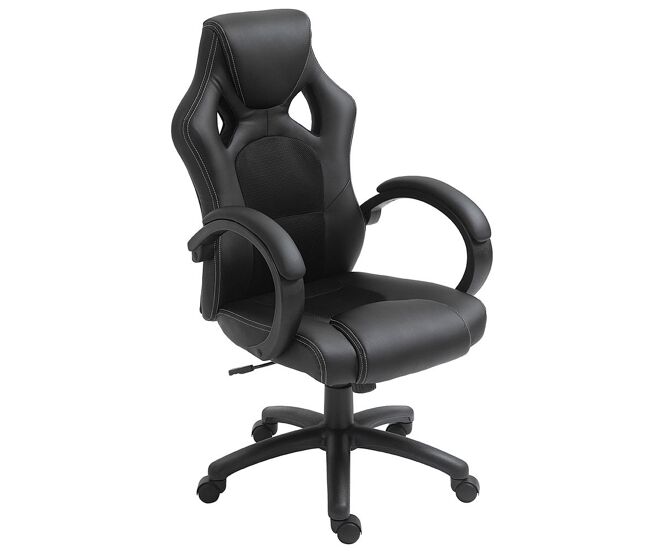 Homcom silla de oficina silla estudio con función basculante altura ajustable y respaldo alto tapizado en cuero pu y malla transpirable 71x61x108-118 cm negro