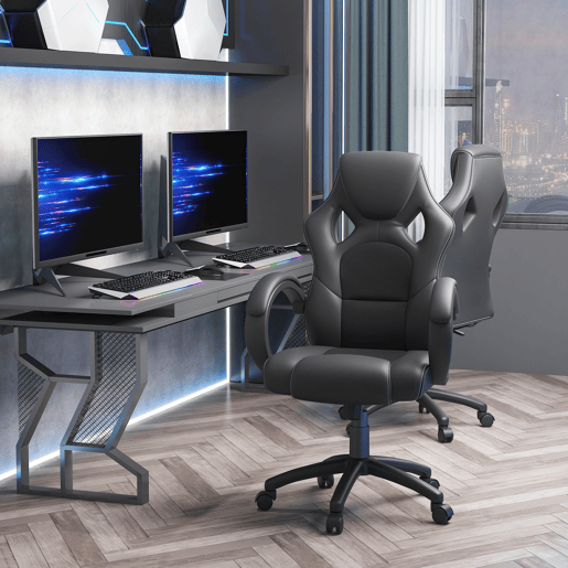 HOMCOM Cadeira de Escritório Ergonómica Cadeira de Escritório Giratória com Altura Ajustável Encosto Alto Estofado em Couro PU e Malha Transpirável 71x61x108-118cm Preto HOMCOM Cadeira de Escritório Ergonómica Cadeira de Escritório Giratória com Altura Ajustável Encosto Alto Estofado em Couro PU e Malha Transpirável 71x61x108-118cm Preto