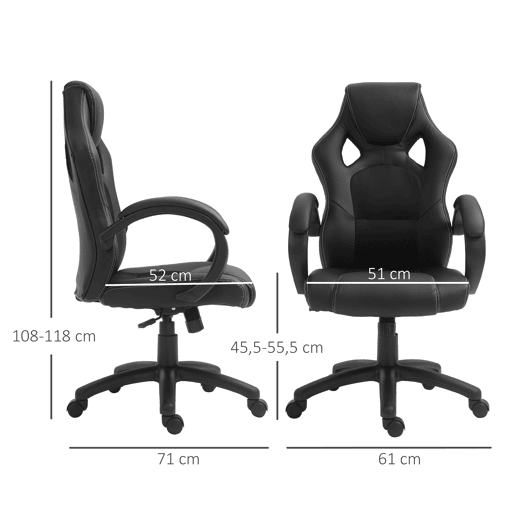 HOMCOM Cadeira de Escritório Ergonómica Cadeira de Escritório Giratória com Altura Ajustável Encosto Alto Estofado em Couro PU e Malha Transpirável 71x61x108-118cm Preto HOMCOM Cadeira de Escritório Ergonómica Cadeira de Escritório Giratória com Altura Ajustável Encosto Alto Estofado em Couro PU e Malha Transpirável 71x61x108-118cm Preto