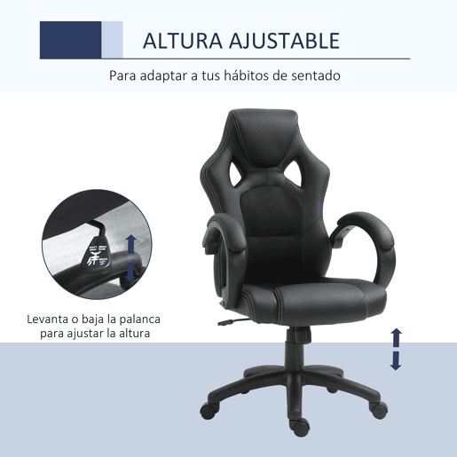 HOMCOM Cadeira de Escritório Ergonómica Cadeira de Escritório Giratória com Altura Ajustável Encosto Alto Estofado em Couro PU e Malha Transpirável 71x61x108-118cm Preto HOMCOM Cadeira de Escritório Ergonómica Cadeira de Escritório Giratória com Altura Ajustável Encosto Alto Estofado em Couro PU e Malha Transpirável 71x61x108-118cm Preto