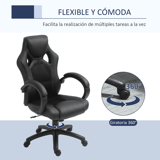 HOMCOM Cadeira de Escritório Ergonómica Cadeira de Escritório Giratória com Altura Ajustável Encosto Alto Estofado em Couro PU e Malha Transpirável 71x61x108-118cm Preto HOMCOM Cadeira de Escritório Ergonómica Cadeira de Escritório Giratória com Altura Ajustável Encosto Alto Estofado em Couro PU e Malha Transpirável 71x61x108-118cm Preto