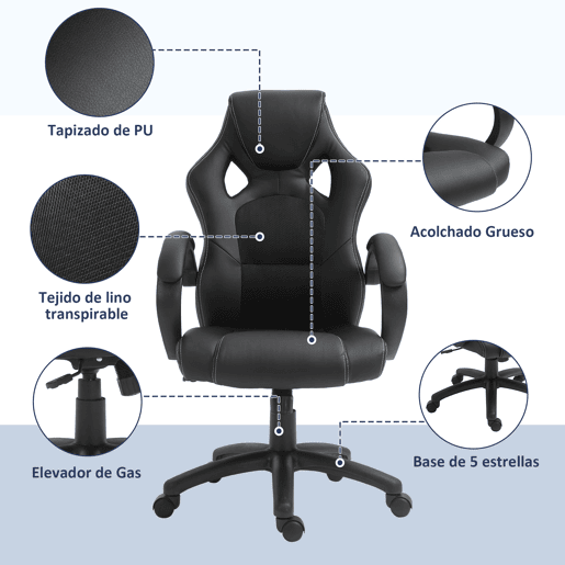 HOMCOM Cadeira de Escritório Ergonómica Cadeira de Escritório Giratória com Altura Ajustável Encosto Alto Estofado em Couro PU e Malha Transpirável 71x61x108-118cm Preto HOMCOM Cadeira de Escritório Ergonómica Cadeira de Escritório Giratória com Altura Ajustável Encosto Alto Estofado em Couro PU e Malha Transpirável 71x61x108-118cm Preto