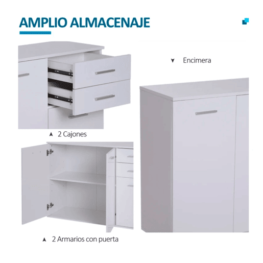 HOMCOM Armário Gabinete Aparador Móveis para Organizador de Armazenamento Refeições Polivalentes com Portas e Gavetas 106x35x76cm