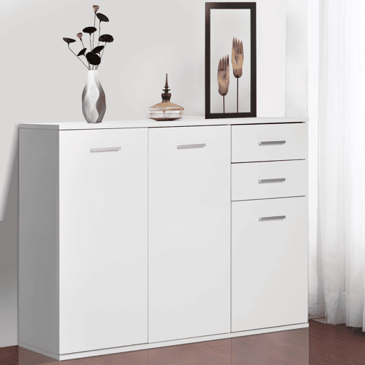 HOMCOM Armário Gabinete Aparador Móveis para Organizador de Armazenamento Refeições Polivalentes com Portas e Gavetas 106x35x76cm