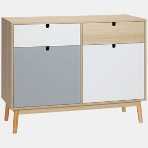 HOMCOM Aparador Auxiliar Móvel de Armazenamento com 2 Armários Fechados e 2 Gavetas Pés Elevados de Madeira de Pinho para Cozinha Dormitório Entrada 100x40x79,5cm Branco Cinza Madeira