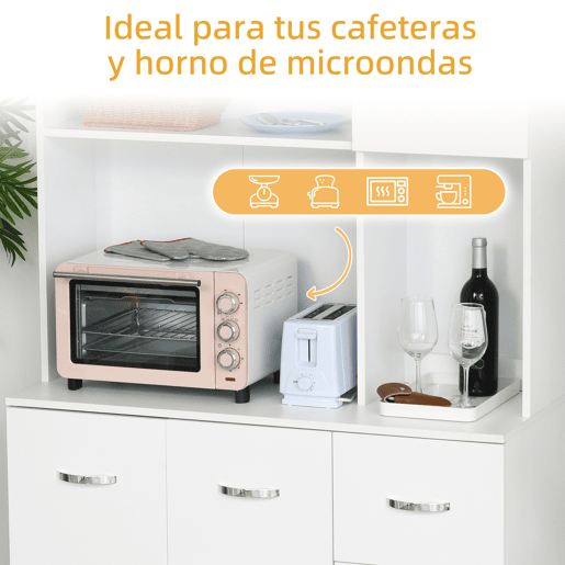 HOMCOM Armário de Cozinha Armário Alto com 3 Gavetas 4 Portas Prateleiras Interiores Ajustáveis e Pés Elevados Móvel Auxiliar para Sala de Jantar Sala de Estar 100x39,5x183,5cm Branco