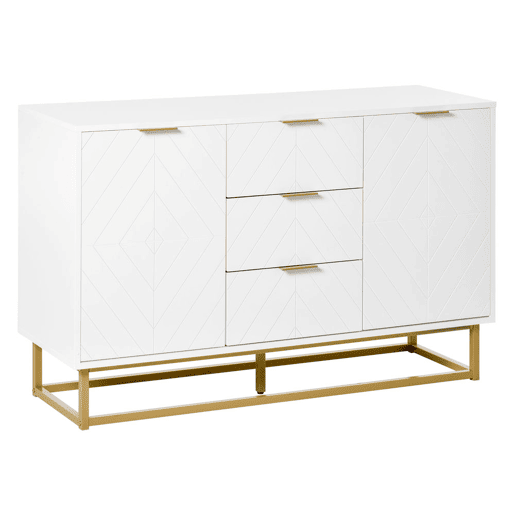 HOMCOM Aparador Auxiliar Armário de Armazenamento com 3 Gavetas e 2 Armários com Porta Prateleira Ajustável para Sala de Estar Cozinha 120x40x76 cm Branco