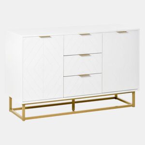 HOMCOM Aparador Auxiliar Armário de Armazenamento com 3 Gavetas e 2 Armários com Porta Prateleira Ajustável para Sala de Estar Cozinha 120x40x76 cm Branco