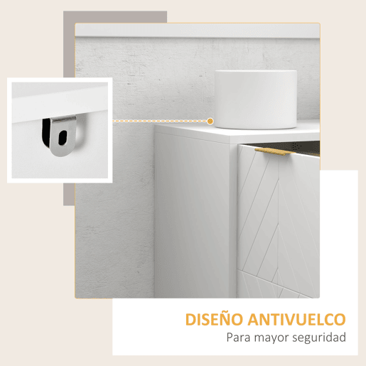 HOMCOM Aparador Auxiliar Armário de Armazenamento com 3 Gavetas e 2 Armários com Porta Prateleira Ajustável para Sala de Estar Cozinha 120x40x76 cm Branco