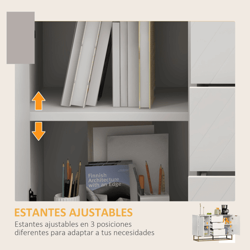 HOMCOM Aparador Auxiliar Armário de Armazenamento com 3 Gavetas e 2 Armários com Porta Prateleira Ajustável para Sala de Estar Cozinha 120x40x76 cm Branco