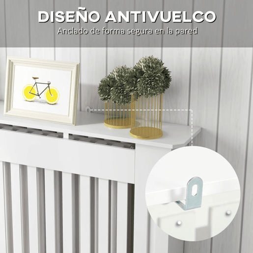 HOMCOM Cobertura Radiador com Desenho Moderno de MDF com Prateleira Superior para Sala de Estar Dormitório Escritório 112x19x81cm Branco
