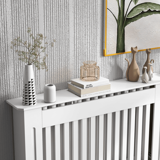 HOMCOM Cobertura Radiador com Desenho Moderno de MDF com Prateleira Superior para Sala de Estar Dormitório Escritório 112x19x81cm Branco