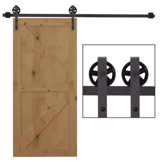 HOMCOM 67T183cm Ferragens para Porta Corredeira Kit de Acessórios para Porta Corredeira de Madeira com Guia de Chão Trilho de Aço de Carbono Café Escuro