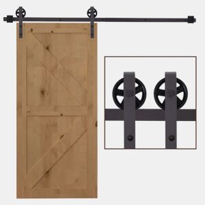 HOMCOM 67T183cm Ferragens para Porta Corredeira Kit de Acessórios para Porta Corredeira de Madeira com Guia de Chão Trilho de Aço de Carbono Café Escuro