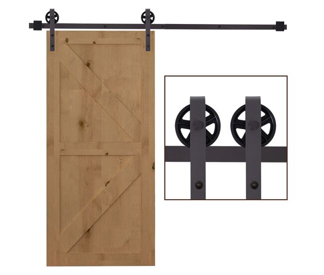Homcom 6ft/183cm herraje para puerta corredera kit de puerta corrediza de madera con guía de suelo riel de acero al carbono café oscuro