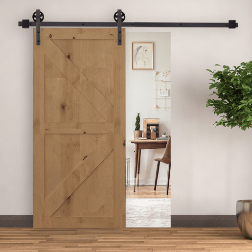 HOMCOM 67T183cm Ferragens para Porta Corredeira Kit de Acessórios para Porta Corredeira de Madeira com Guia de Chão Trilho de Aço de Carbono Café Escuro