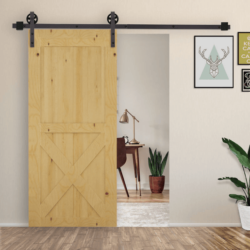 HOMCOM 67T183cm Ferragens para Porta Corredeira Kit de Acessórios para Porta Corredeira de Madeira com Guia de Chão Trilho de Aço de Carbono Café Escuro