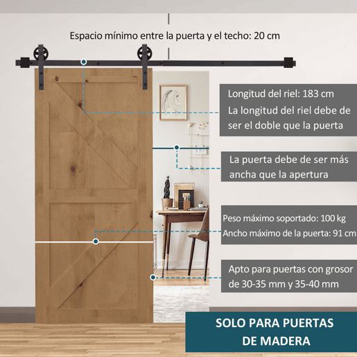 HOMCOM 67T183cm Ferragens para Porta Corredeira Kit de Acessórios para Porta Corredeira de Madeira com Guia de Chão Trilho de Aço de Carbono Café Escuro