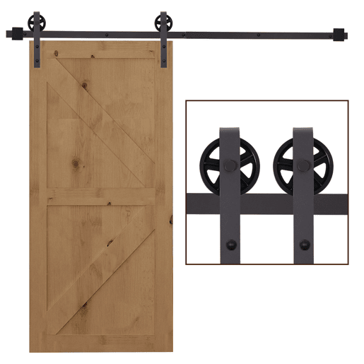 HOMCOM 67T183cm Ferragens para Porta Corredeira Kit de Acessórios para Porta Corredeira de Madeira com Guia de Chão Trilho de Aço de Carbono Café Escuro