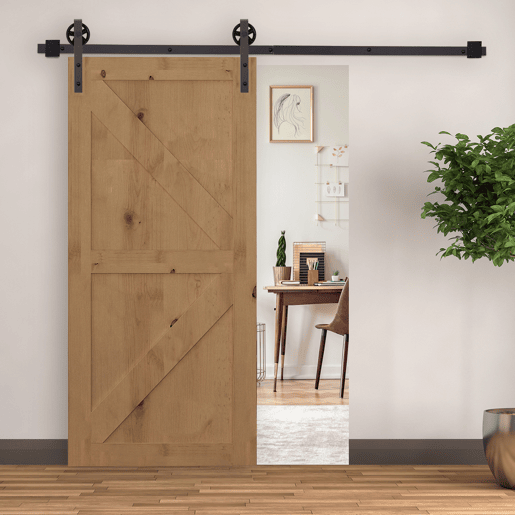 HOMCOM 67T183cm Ferragens para Porta Corredeira Kit de Acessórios para Porta Corredeira de Madeira com Guia de Chão Trilho de Aço de Carbono Café Escuro