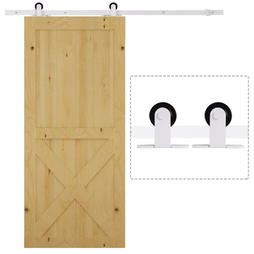 HOMCOM 67T183cm Ferragens para Porta Corredeira Kit de Acessórios para Porta Corredeira de Madeira com Guia de Chão Trilho de Aço de Carbono Branco