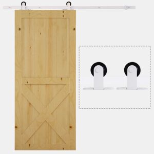 HOMCOM 67T183cm Ferragens para Porta Corredeira Kit de Acessórios para Porta Corredeira de Madeira com Guia de Chão Trilho de Aço de Carbono Branco