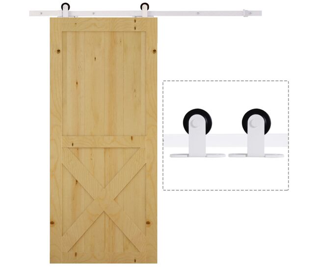 Homcom 183 cm herraje para puerta corredera kit de accesorios para puerta corrediza de madera con guía de suelo riel de acero al carbono blanco