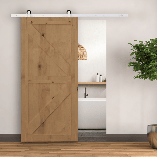 HOMCOM 67T183cm Ferragens para Porta Corredeira Kit de Acessórios para Porta Corredeira de Madeira com Guia de Chão Trilho de Aço de Carbono Branco