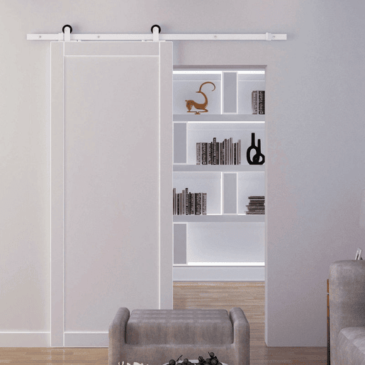 HOMCOM 67T183cm Ferragens para Porta Corredeira Kit de Acessórios para Porta Corredeira de Madeira com Guia de Chão Trilho de Aço de Carbono Branco