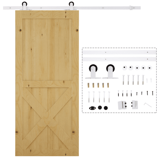 HOMCOM 67T183cm Ferragens para Porta Corredeira Kit de Acessórios para Porta Corredeira de Madeira com Guia de Chão Trilho de Aço de Carbono Branco
