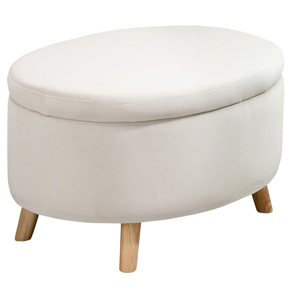 Homcom puff almacenaje ovalado, banco almacenaje, 71x51,5x42 cm, tapizado en terciopelo, con patas de madera maciza, carga 120 kg, para sala de estar,