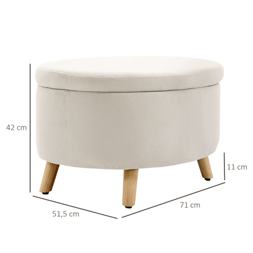 HOMCOM Otomano Puff Estofado em Veludo Acolchoado Banco de Armazenamento com Tampa Removível e Pés de Madeira para Dormitórios Sala de Estar Corredor 71x51,5x42 Bege