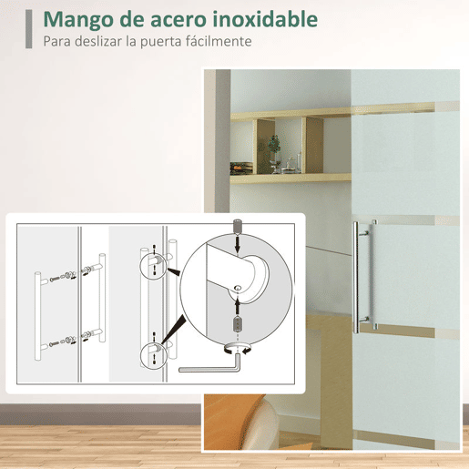 HOMCOM Porta de Correr de Vidro 77,5x205 cm Porta de Correr de Vidro com Trilho Translúcida