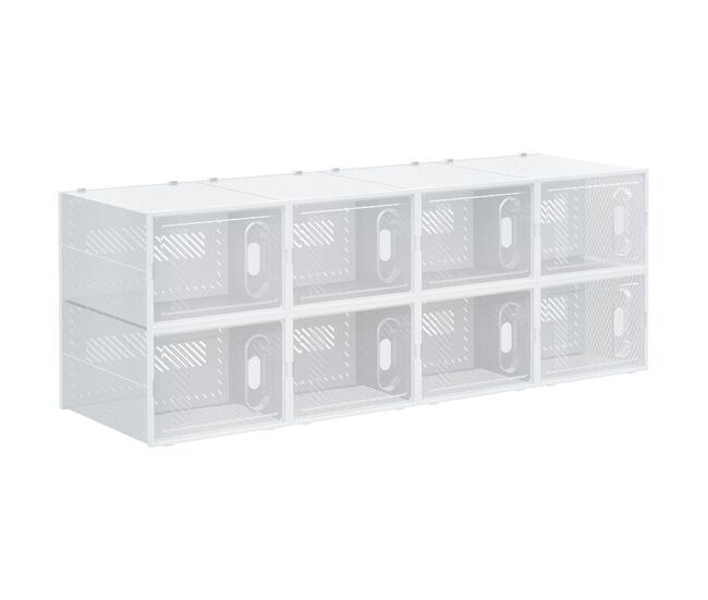 Homcom cajas de zapatos de plástico juego de 8 organizadores de almacenamiento caja zapatero apilable puertas magnéticas para aromas para entrada pasillo hasta talla 45 transparente