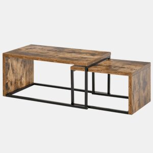 HOMCOM Conjunto de 2 Mesas de Centro Mesinhas de Café com Pés de Metal Estilo Industrial para Sala de Estar Sala de Jantar 90x48x42cm e 59x42x36cm Marrom Rústico