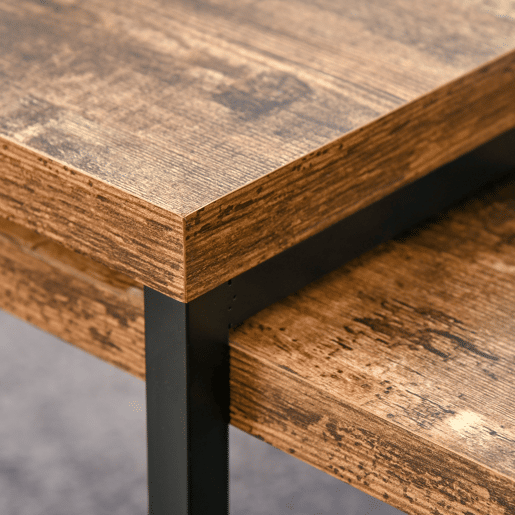 HOMCOM Conjunto de 2 Mesas de Centro Mesinhas de Café com Pés de Metal Estilo Industrial para Sala de Estar Sala de Jantar 90x48x42cm e 59x42x36cm Marrom Rústico