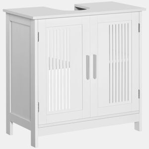 Kleankin Móvel para Lavatório Armário Casa de Banho de Chão de Madeira com 2 Portas Ventiladas e Prateleira Interior Ajustável Moderno 60x30x60 cm Branco
