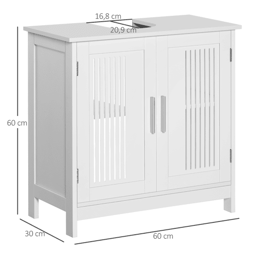 Kleankin Móvel para Lavatório Armário Casa de Banho de Chão de Madeira com 2 Portas Ventiladas e Prateleira Interior Ajustável Moderno 60x30x60 cm Branco