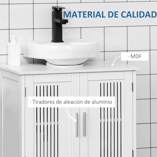 Kleankin Móvel para Lavatório Armário Casa de Banho de Chão de Madeira com 2 Portas Ventiladas e Prateleira Interior Ajustável Moderno 60x30x60 cm Branco