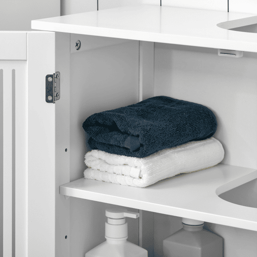 Kleankin Móvel para Lavatório Armário Casa de Banho de Chão de Madeira com 2 Portas Ventiladas e Prateleira Interior Ajustável Moderno 60x30x60 cm Branco