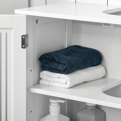 Kleankin Móvel para Lavatório Armário Casa de Banho de Chão de Madeira com 2 Portas Ventiladas e Prateleira Interior Ajustável Moderno 60x30x60 cm Branco