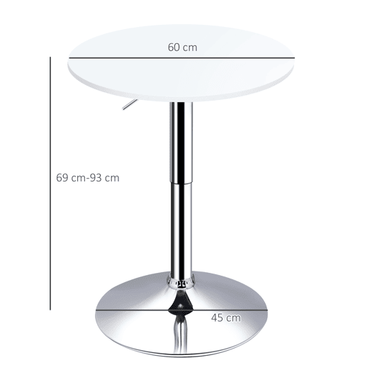 HOMCOM Mesa de bar ajustável em altura com base redonda e antideslizante para cozinha sala de jantar Ø60x69-93 cm Branco