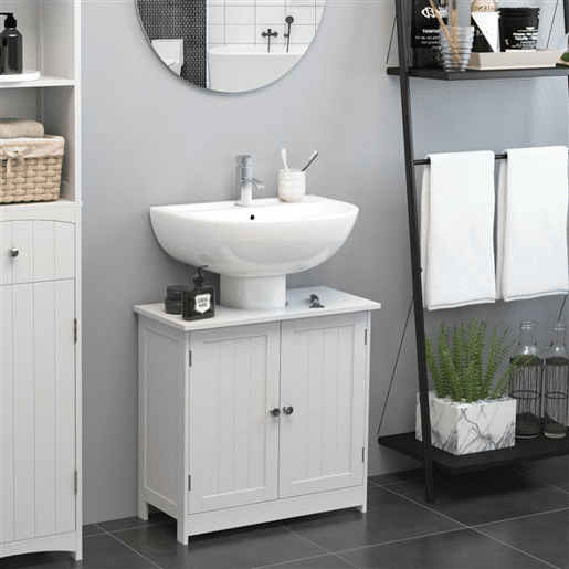 HOMCOM Móvel para Lavatório Pousar Armário Casa de Banho de Armazenamento com 2 Portas e Prateleira Interior Ajustável Moderno 60x30x60 cm Branco