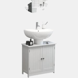 HOMCOM Móvel para Lavatório Pousar Armário Casa de Banho de Armazenamento com 2 Portas e Prateleira Interior Ajustável Moderno 60x30x60 cm Branco