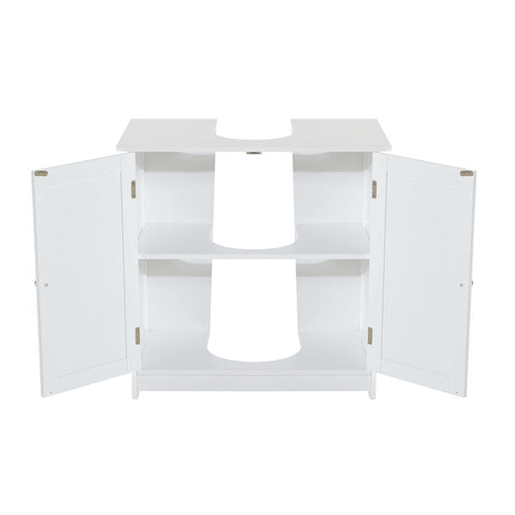 HOMCOM Móvel para Lavatório Pousar Armário Casa de Banho de Armazenamento com 2 Portas e Prateleira Interior Ajustável Moderno 60x30x60 cm Branco